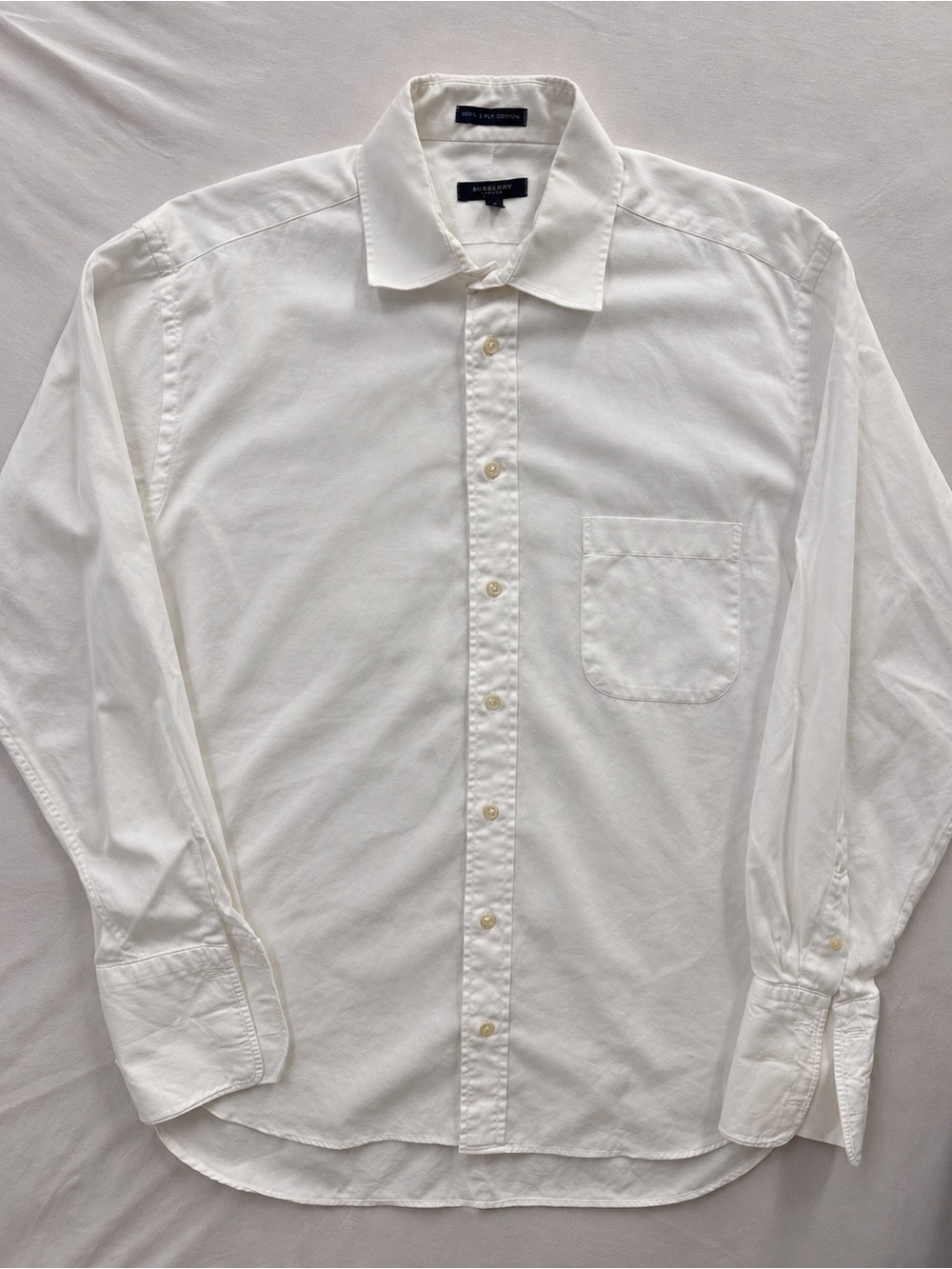 Burberry London Dress Shirt Mens 16 34 White 2-Ply Cotton Twill French Cuff USA